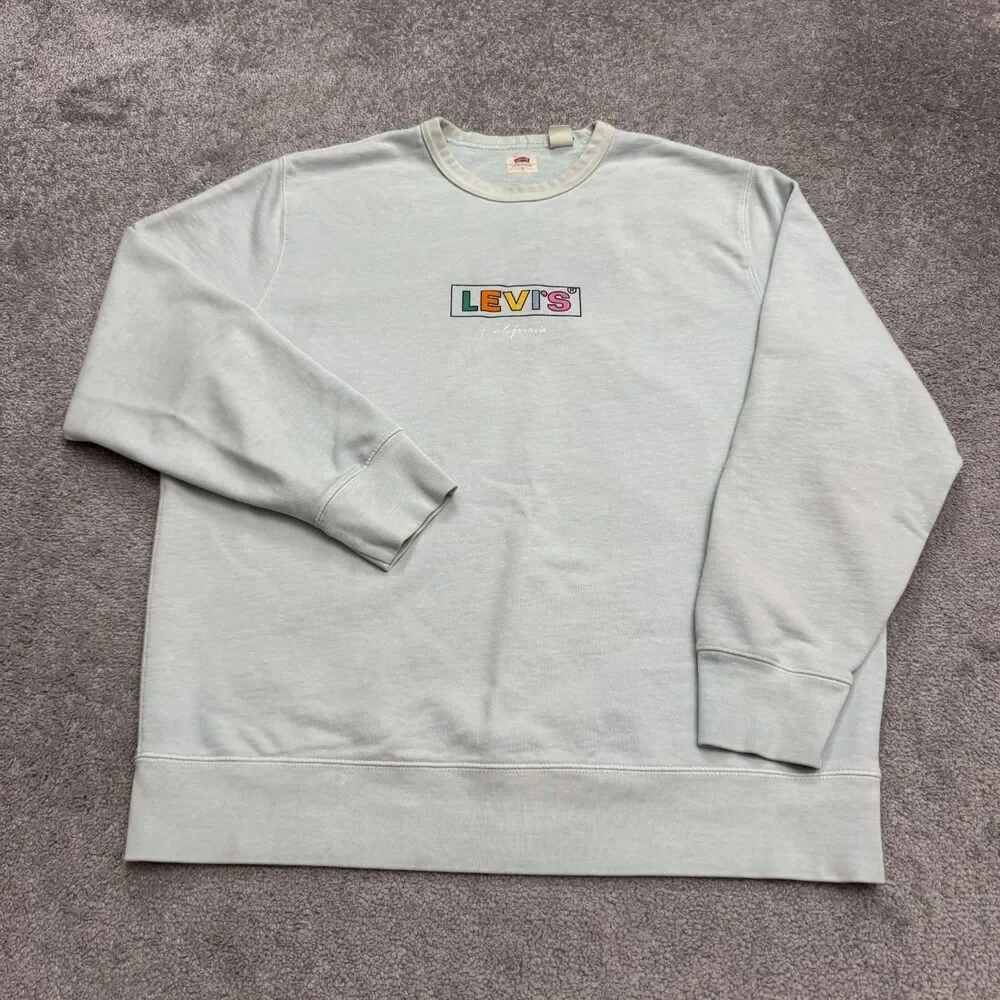Levi's California Graphic Crew Neck Pullover Sweatshirt Mens Large Blue Cotton